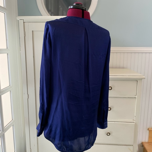 Sundance Blended Paths Navy Silk Velvet Faux Wrap Blouse - Picture 4 of 9